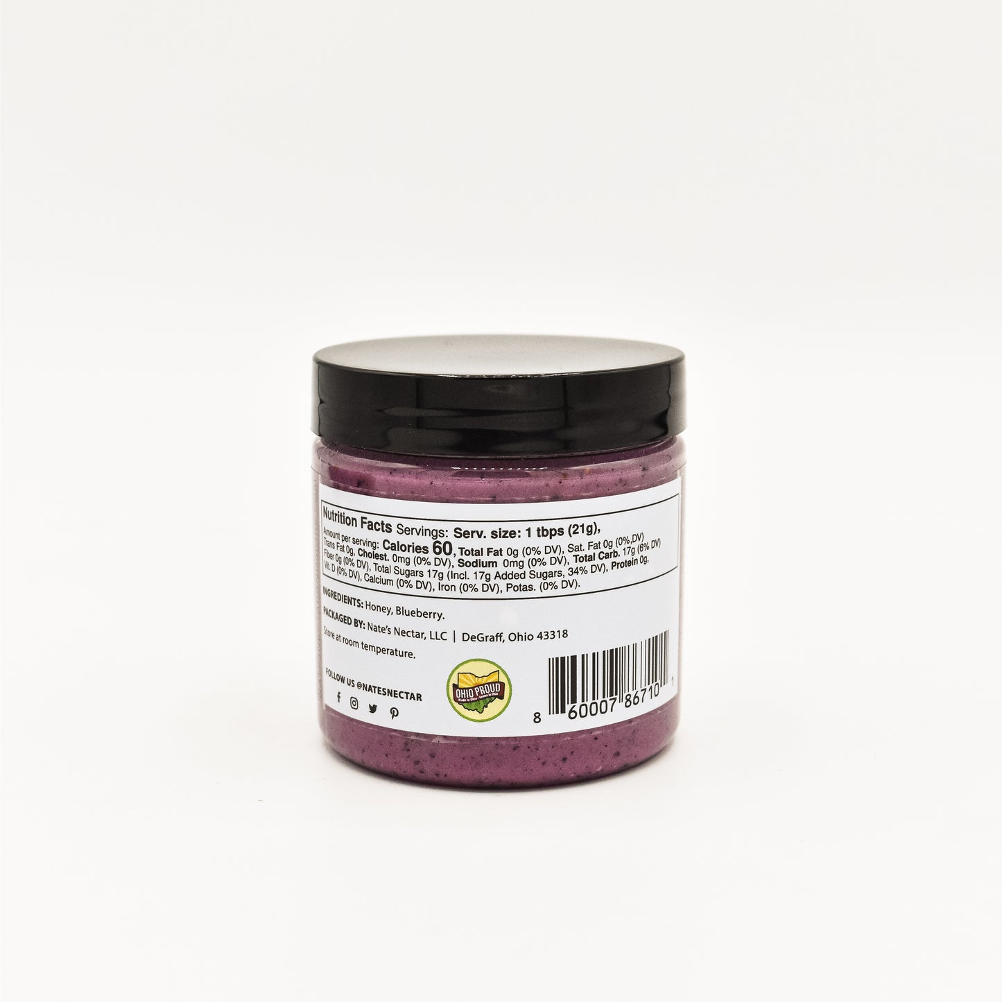 Nate's Nectar Blueberry Creamed Honey, 5.5 oz jar, natural ingredients, clean ingredient spread