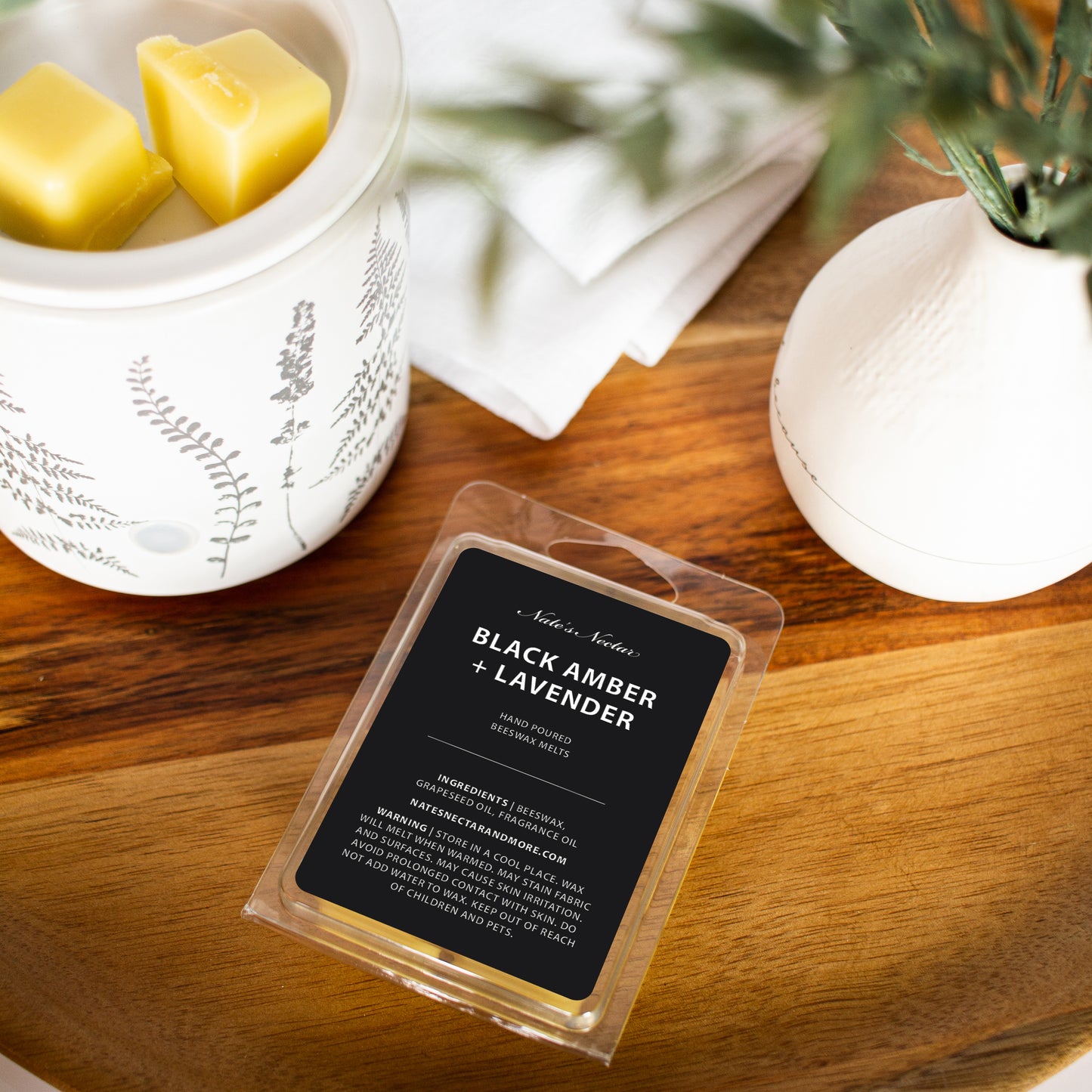 Black Amber & Lavender Beeswax Candle, Nate's Nectar Signature Beeswax Candle Collection, candle melt