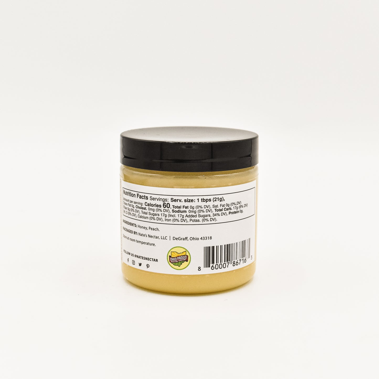 Peach Creamed Honey, Nate's Nectar Creamed Honey Collection, natural honey spread, 5.5 oz jar