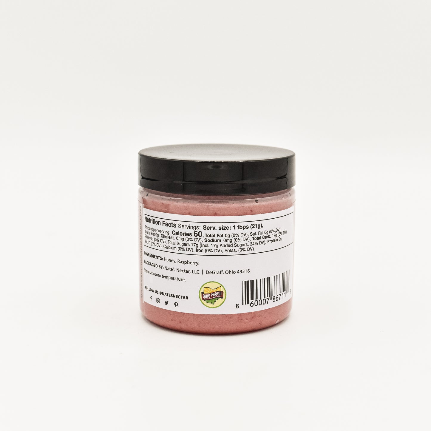 Raspberry Creamed Honey, Nate's Nectar Creamed Honey Collection, natural ingredient spread, 5.5 oz jar