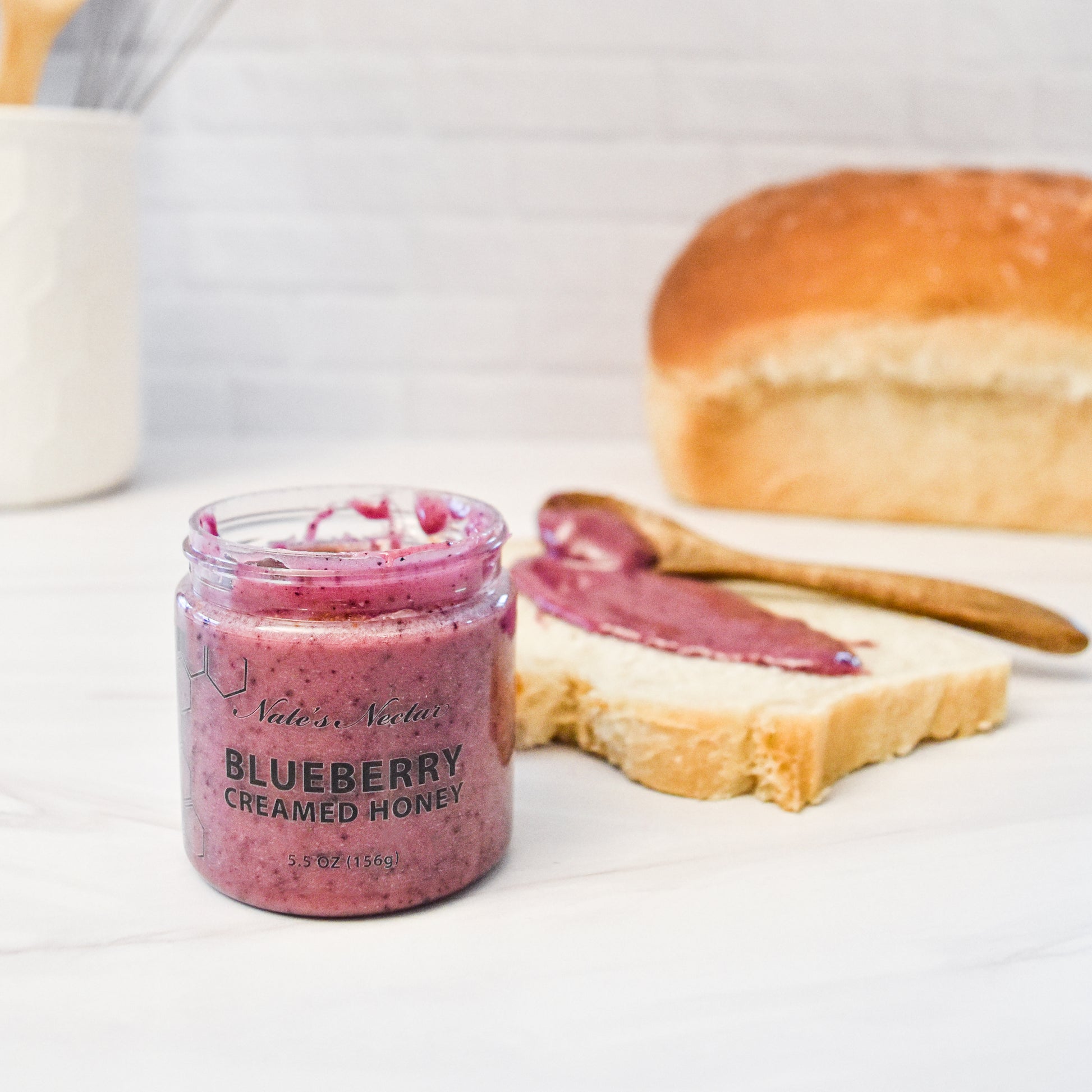 blueberry creamed honey spread on toast
