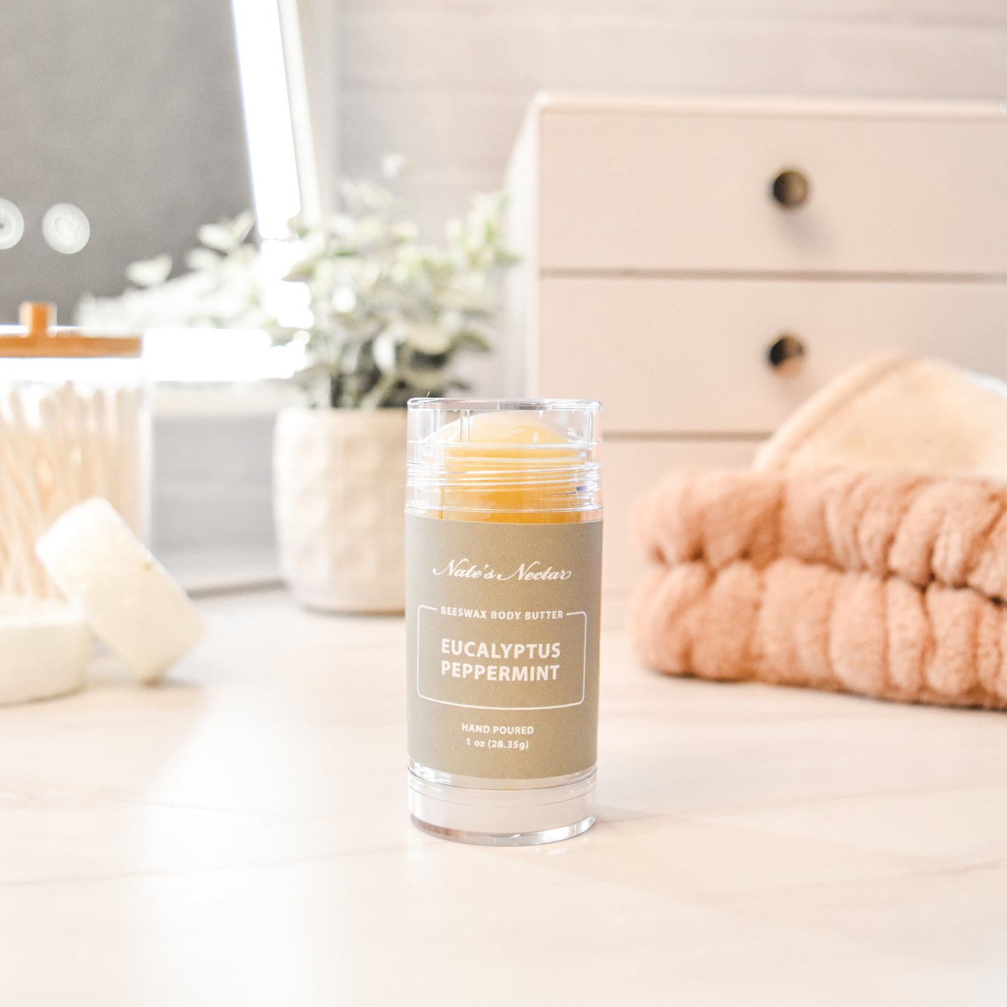 Eucalyptus peppermint body butter stick for easy, mess-free moisturizing