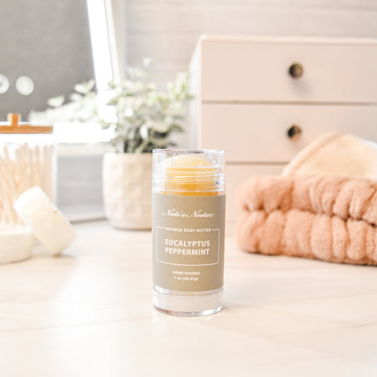 Eucalyptus peppermint body butter stick for easy, mess-free moisturizing