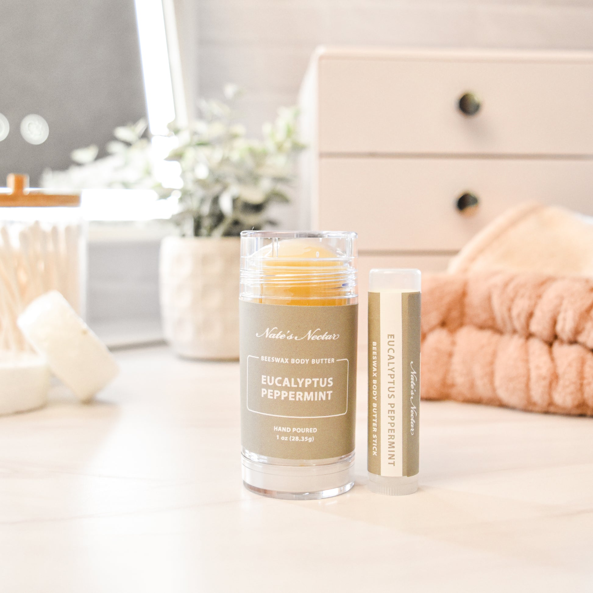 Eucalyptus peppermint body butter stick for easy, mess-free moisturizing