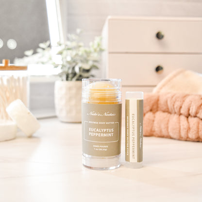 Eucalyptus peppermint body butter stick for easy, mess-free moisturizing