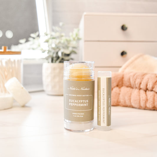 Eucalyptus peppermint body butter stick for easy, mess-free moisturizing