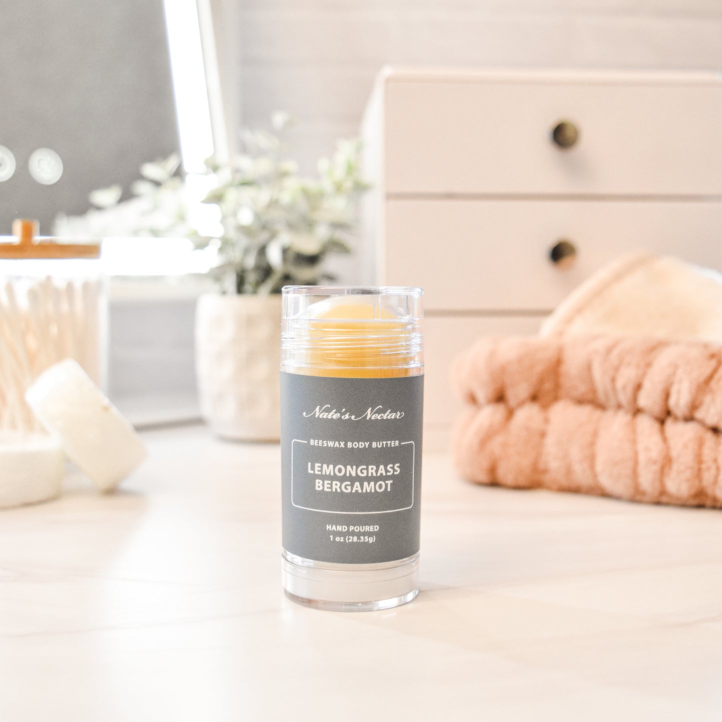 Lemongrass Bergamot Beeswax Body Butter, Nate's Nectar Beeswax Skin Care, Hand Poured, 1 oz and Body Butter