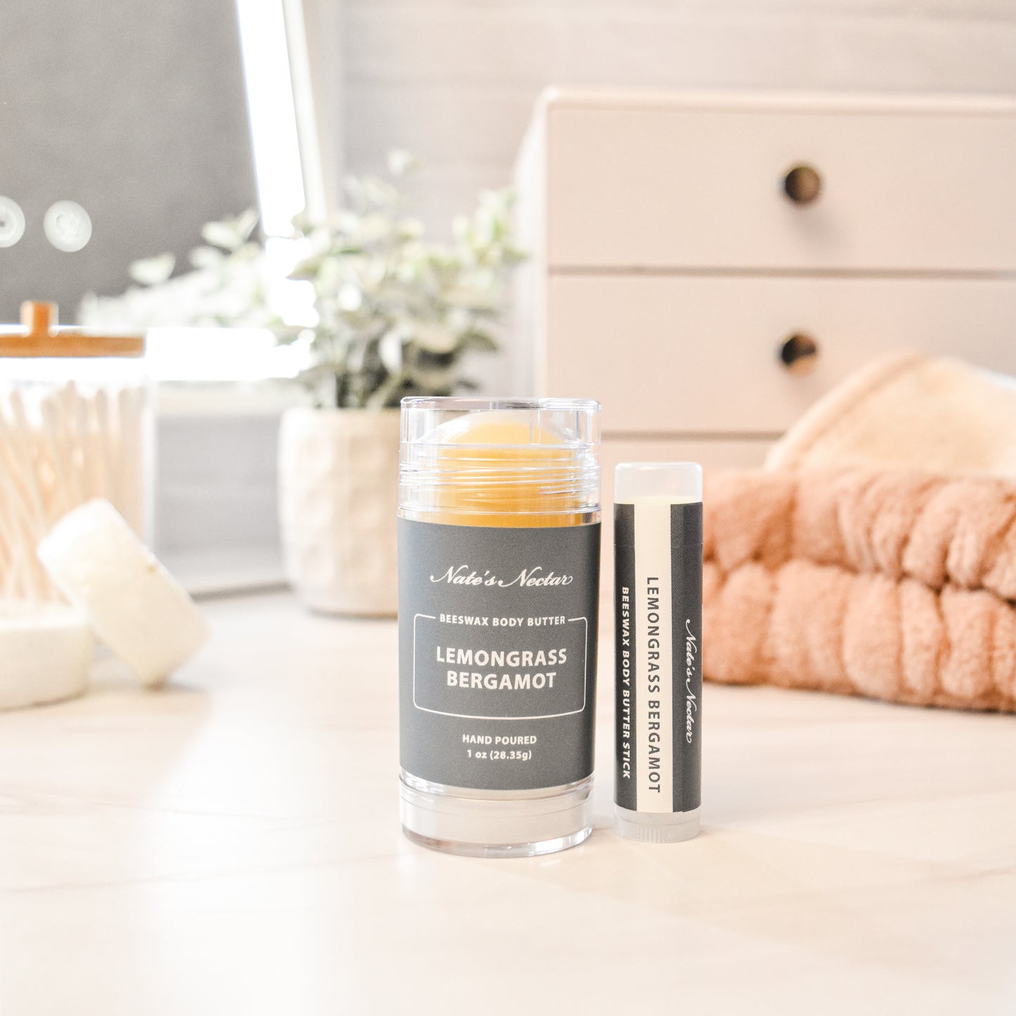 Lemongrass Bergamot Beeswax Body Butter, Nate's Nectar Beeswax Skin Care, Hand Poured, 1 oz and Body Butter