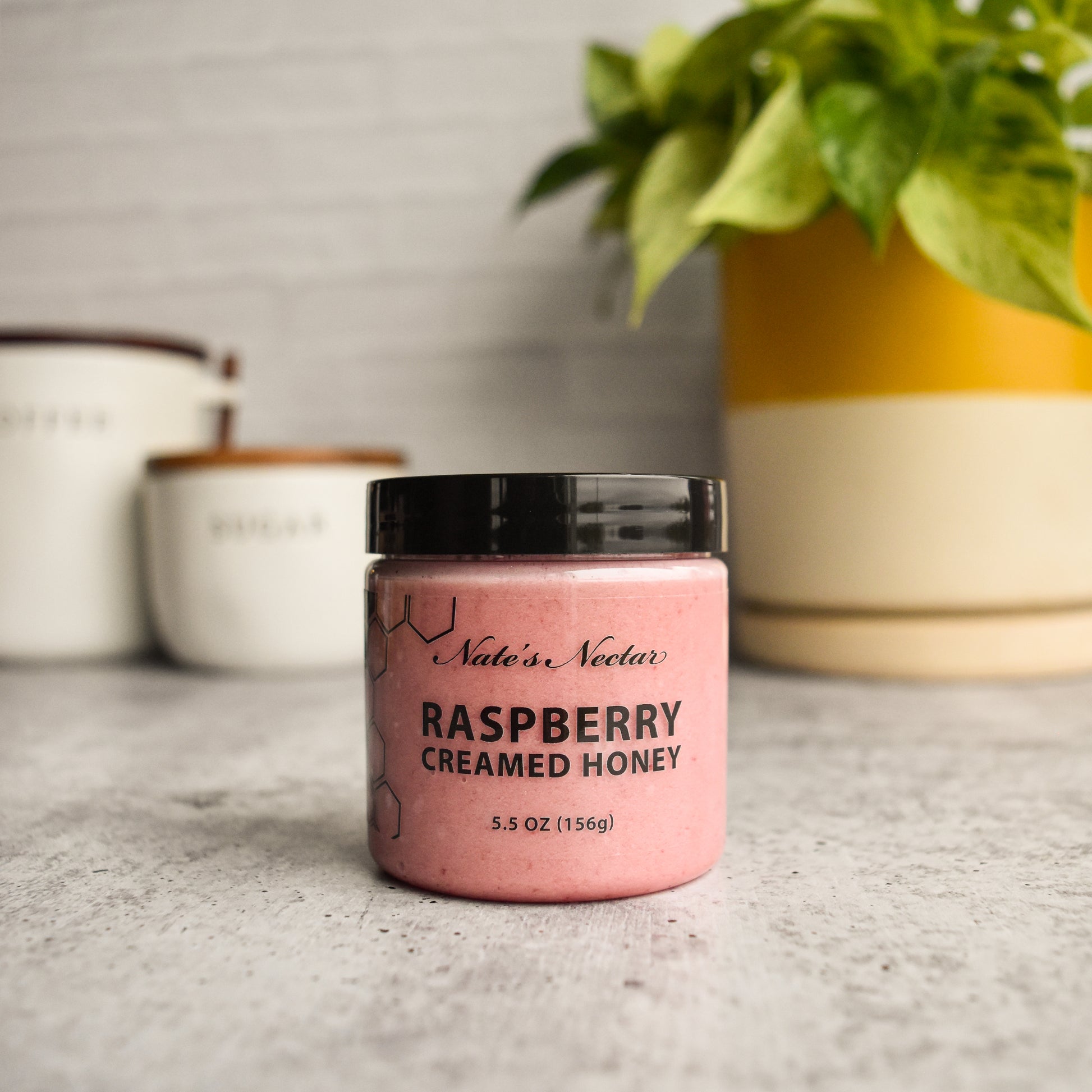 Raspberry Creamed Honey, Nate's Nectar Creamed Honey Collection, natural ingredient spread, 5.5 oz jar