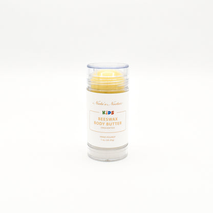 Body butter stick with visible label on a white background